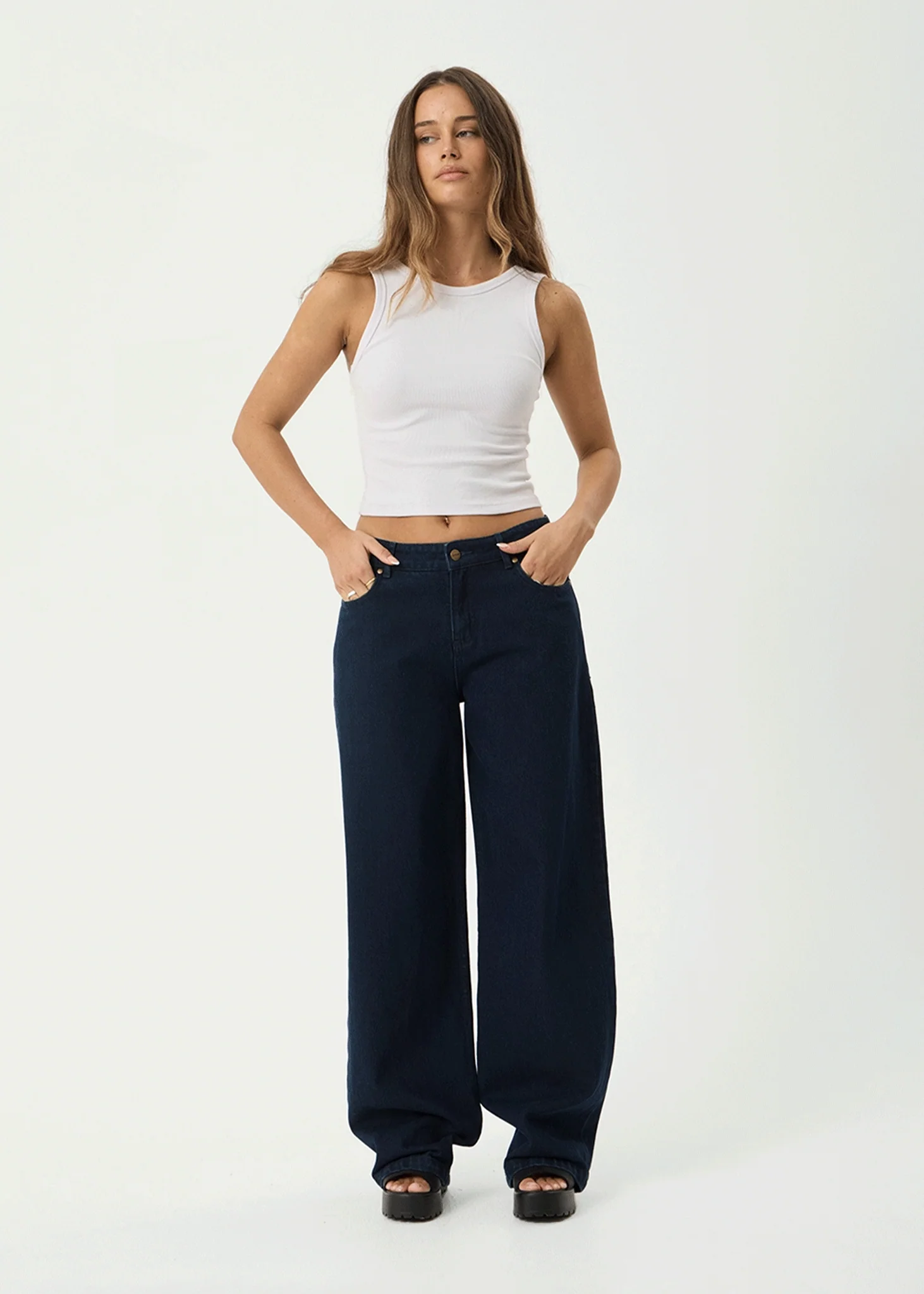 AFENDS Womens Alyra - Low Rise Wide Leg Jean - Ink