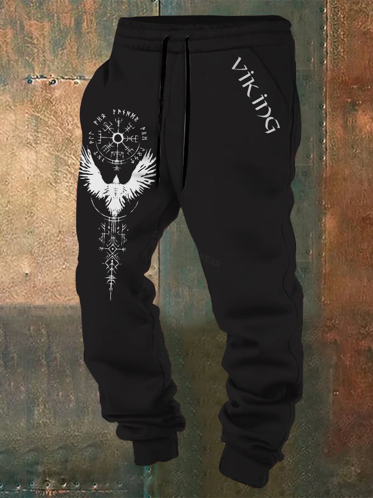 Men's Vintage Tribal Bird Viking Art Print Sweatpants