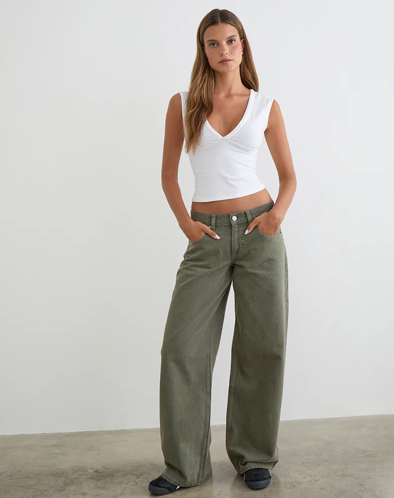Low Rise Roomy Jeans in Olive