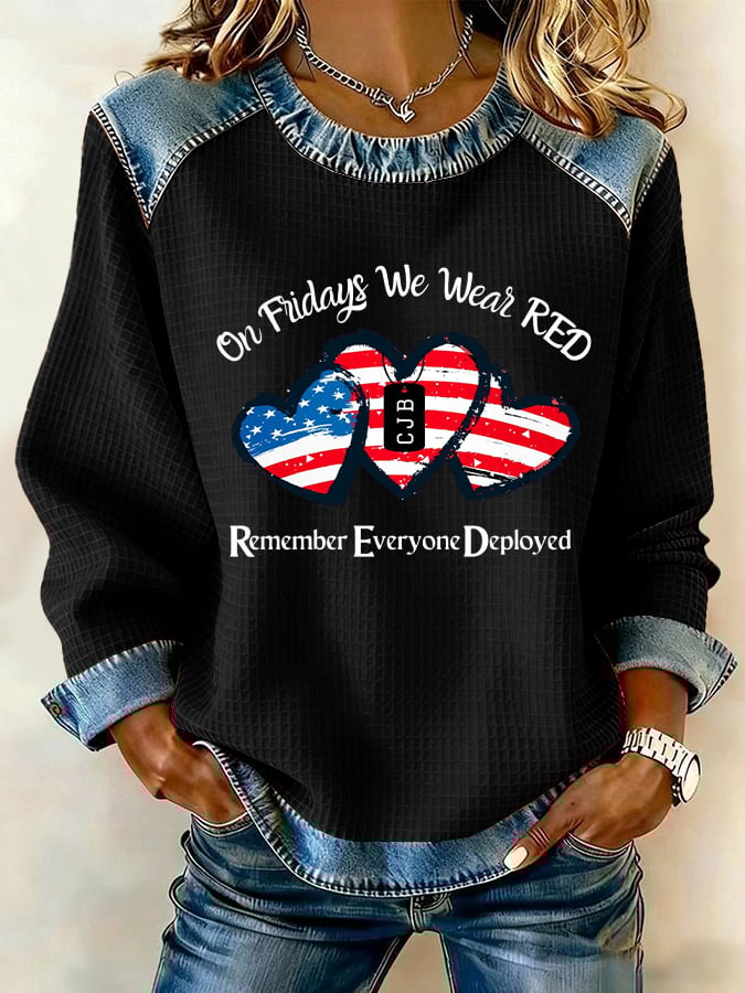 Women's Veterans Red Friday Print Casual Top