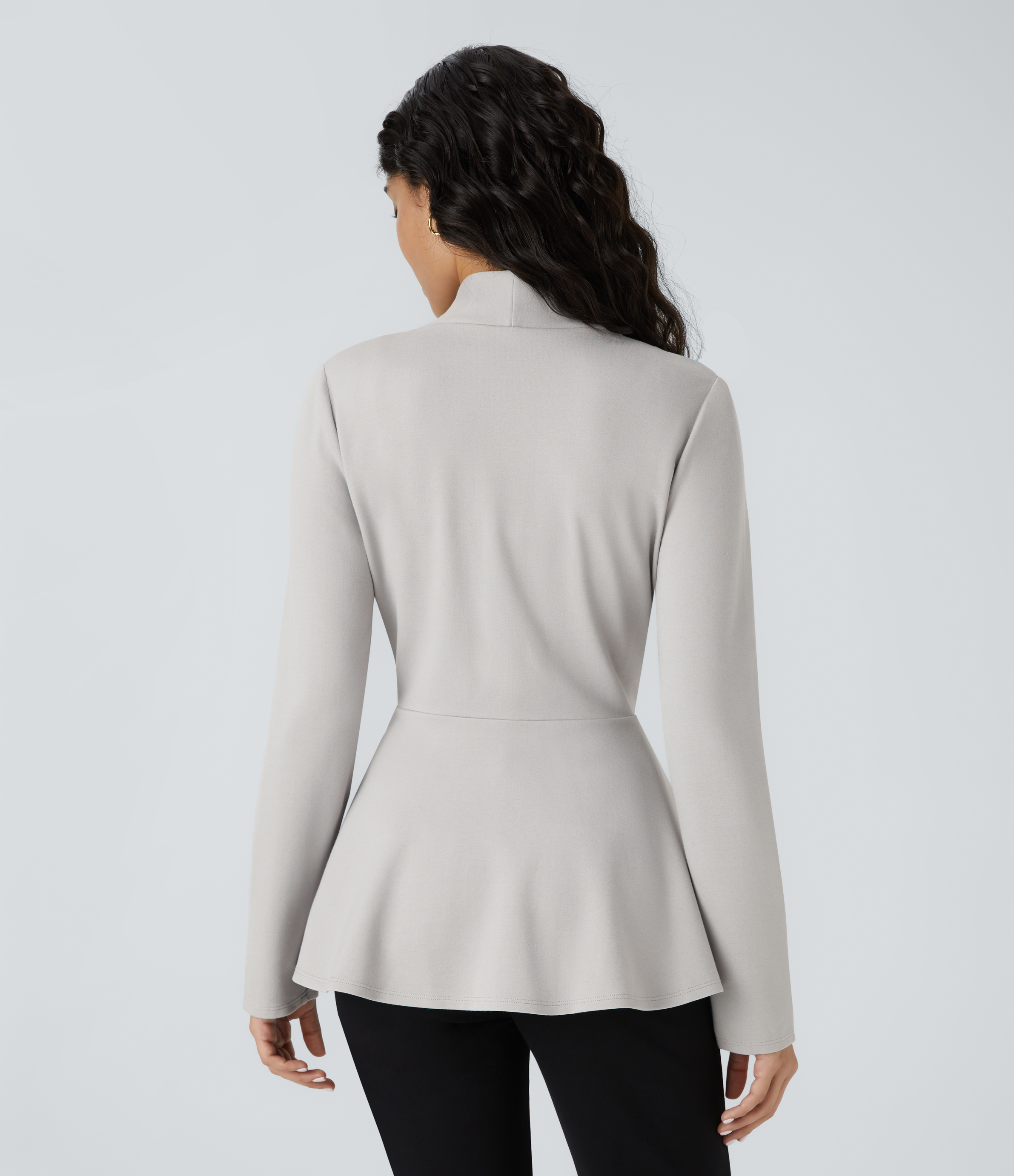 V Neck Single Front Work Peplum Jacket