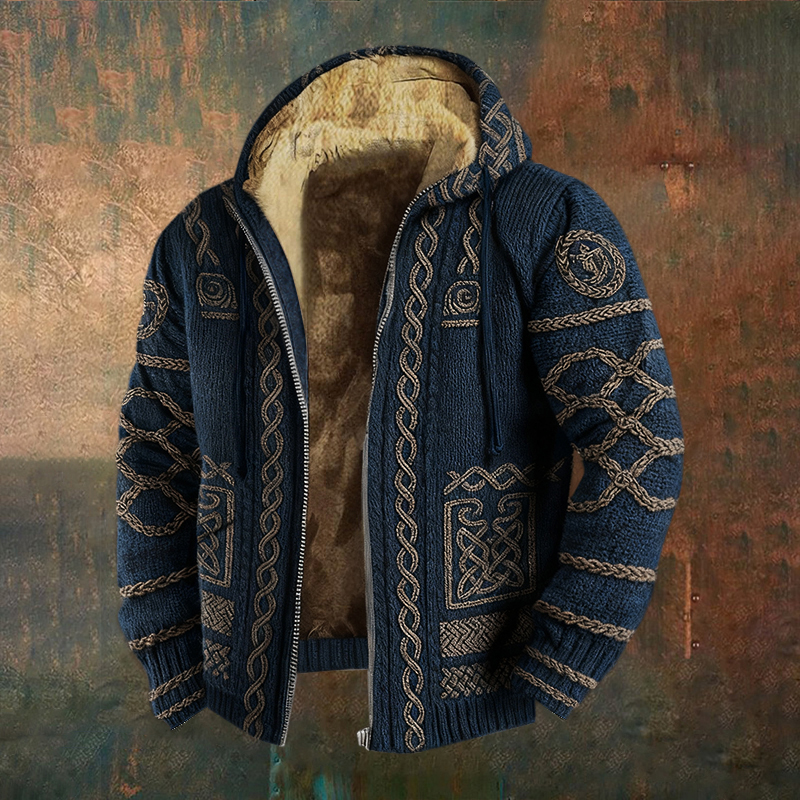 Men's Retro Viking Celtic Wolf Art Pattern Zipper Jacket