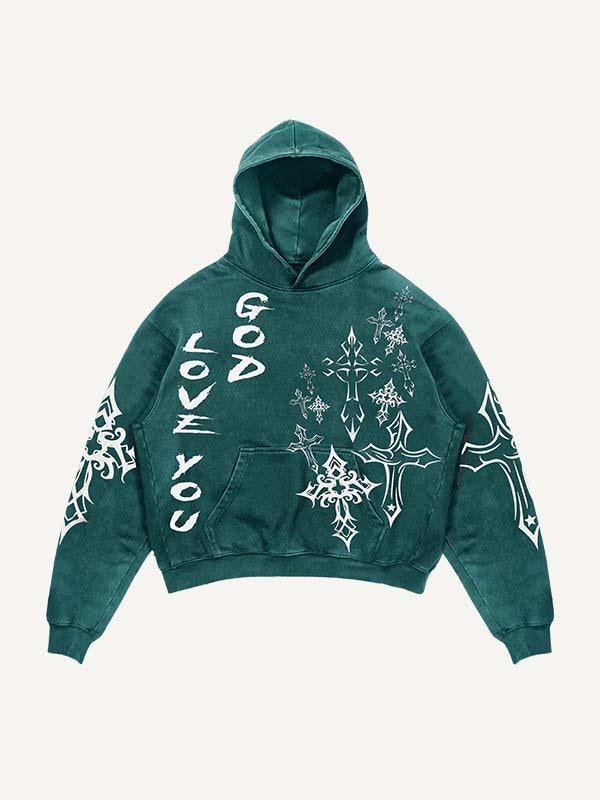 Jesus&Cross&Letter Print Slant Pockets Hoodie