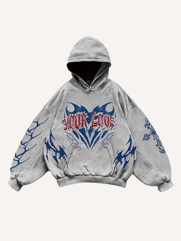 Heart&Cross&Spider&Web&Graphic Print Slant Pockets Hoodie