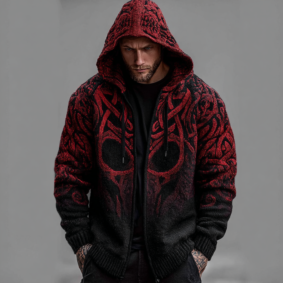 Viking Style Celtic Mythology Men's Hooded Sweater Jacket