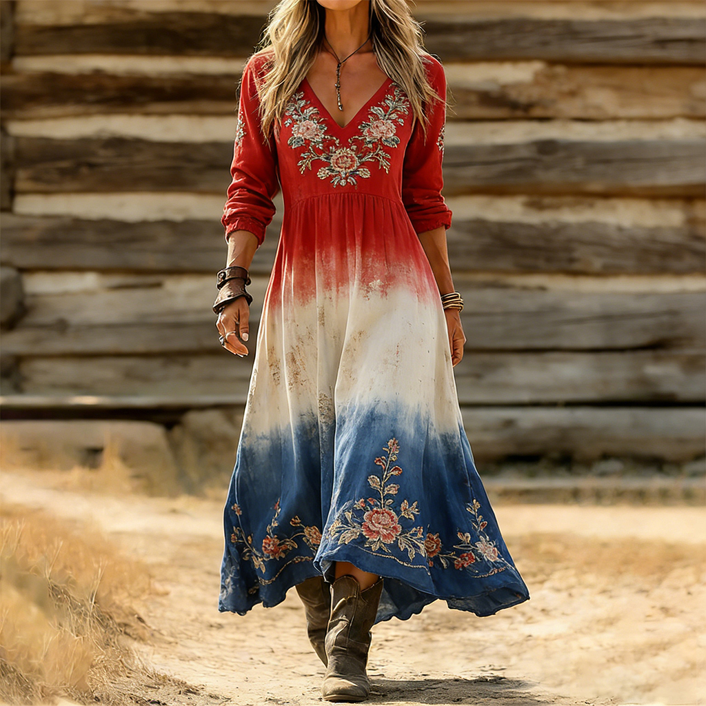 American Floral Art and Leisure Print Casual Dress