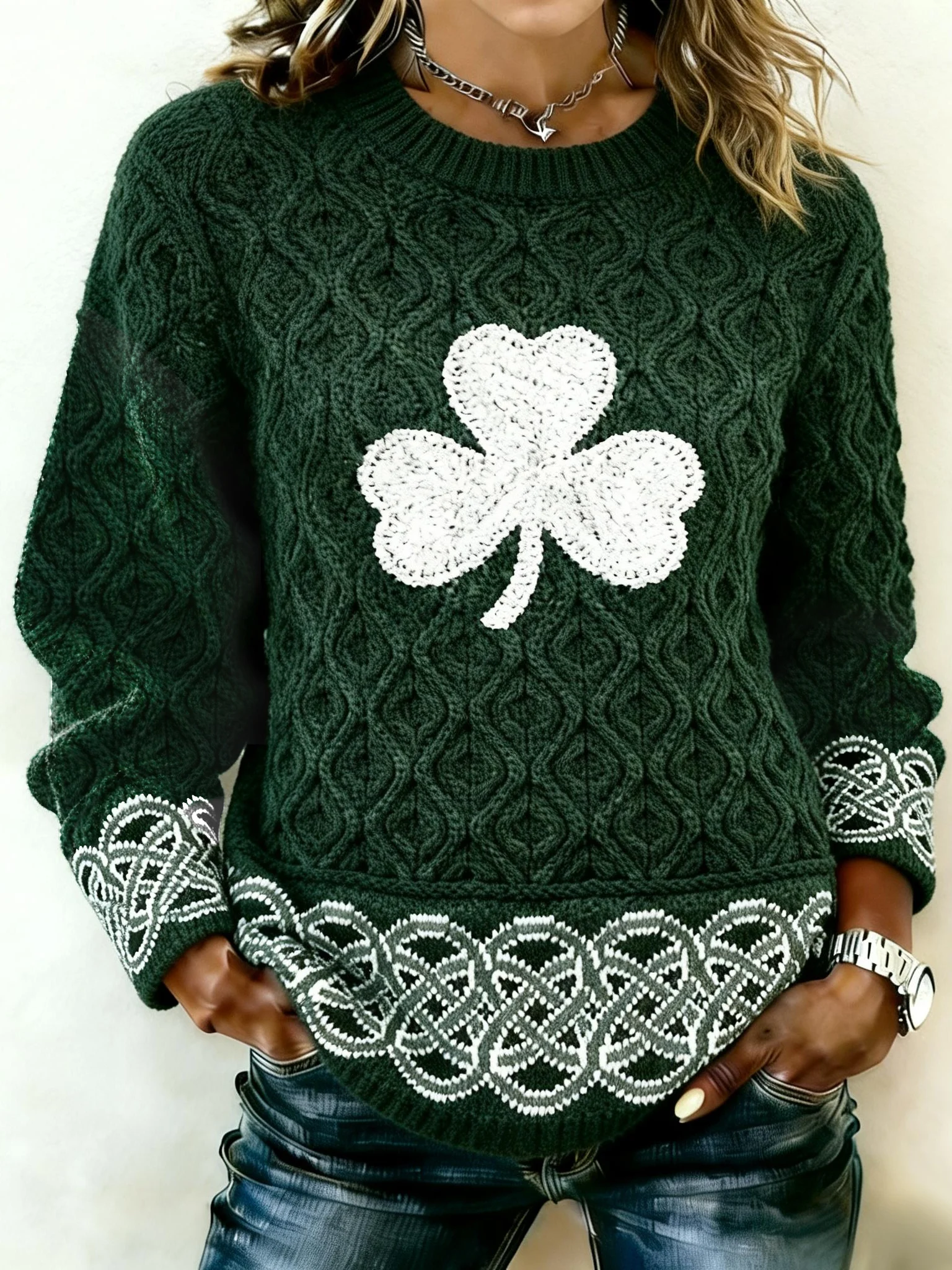 Women's St Patrick Print Knit Sweater