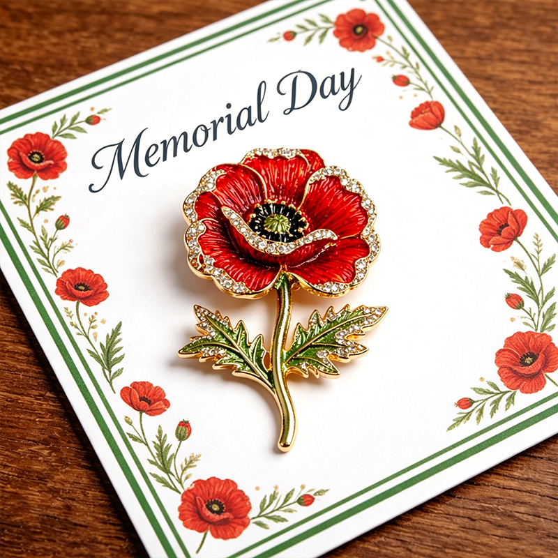 Memorial Day Poppy Enamel Brooch Pin