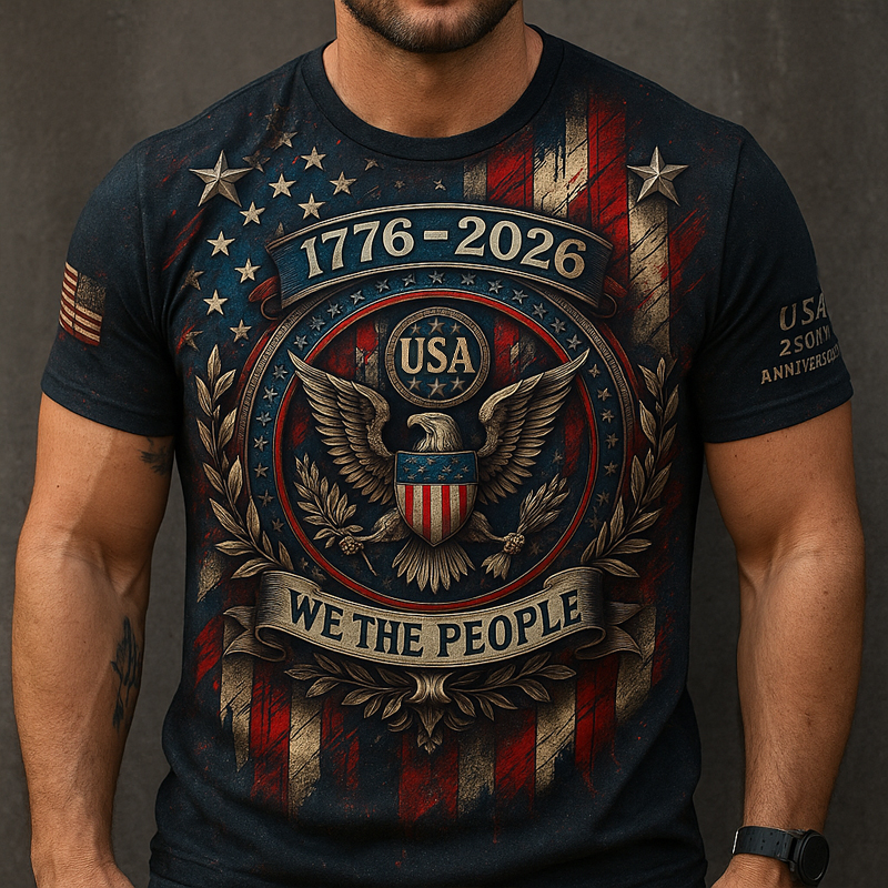 Happy Birthday America 250th Anniversary Art Print Casual T-Shirt