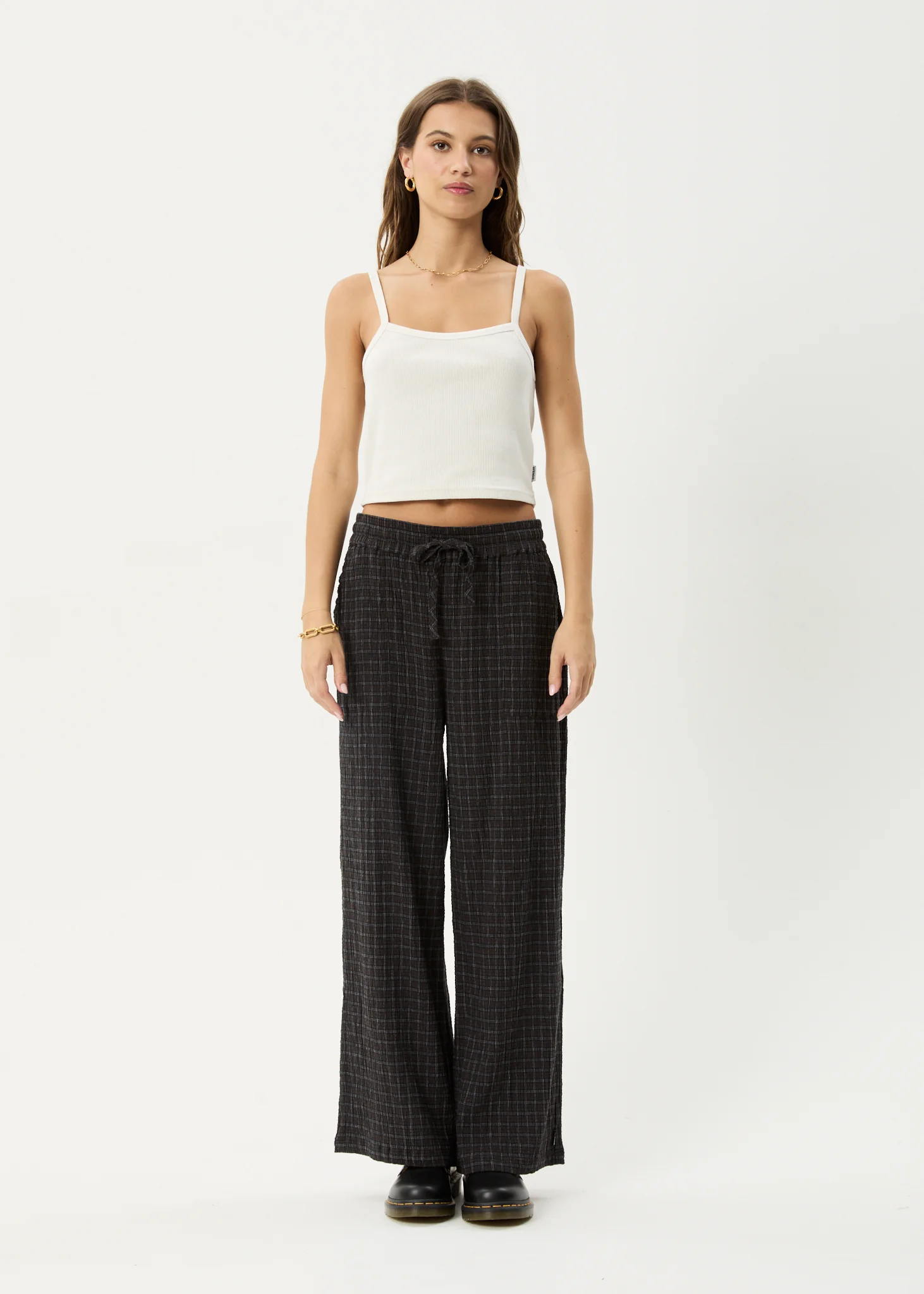 AFENDS Womens Dusk - Seersucker Check Pant - Black Check