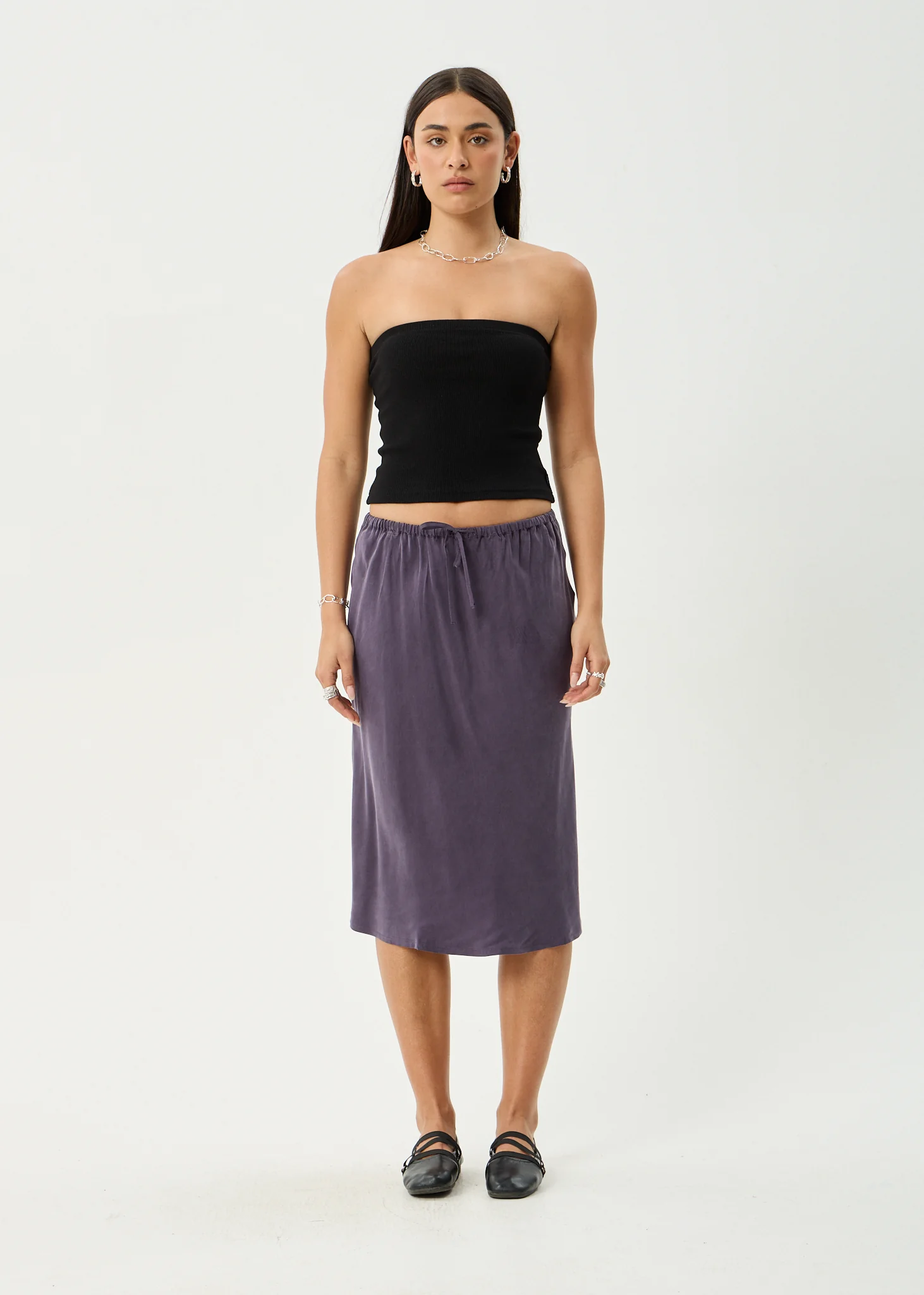 AFENDS Womens Giselle - Cupro Midi Skirt - Aubergine