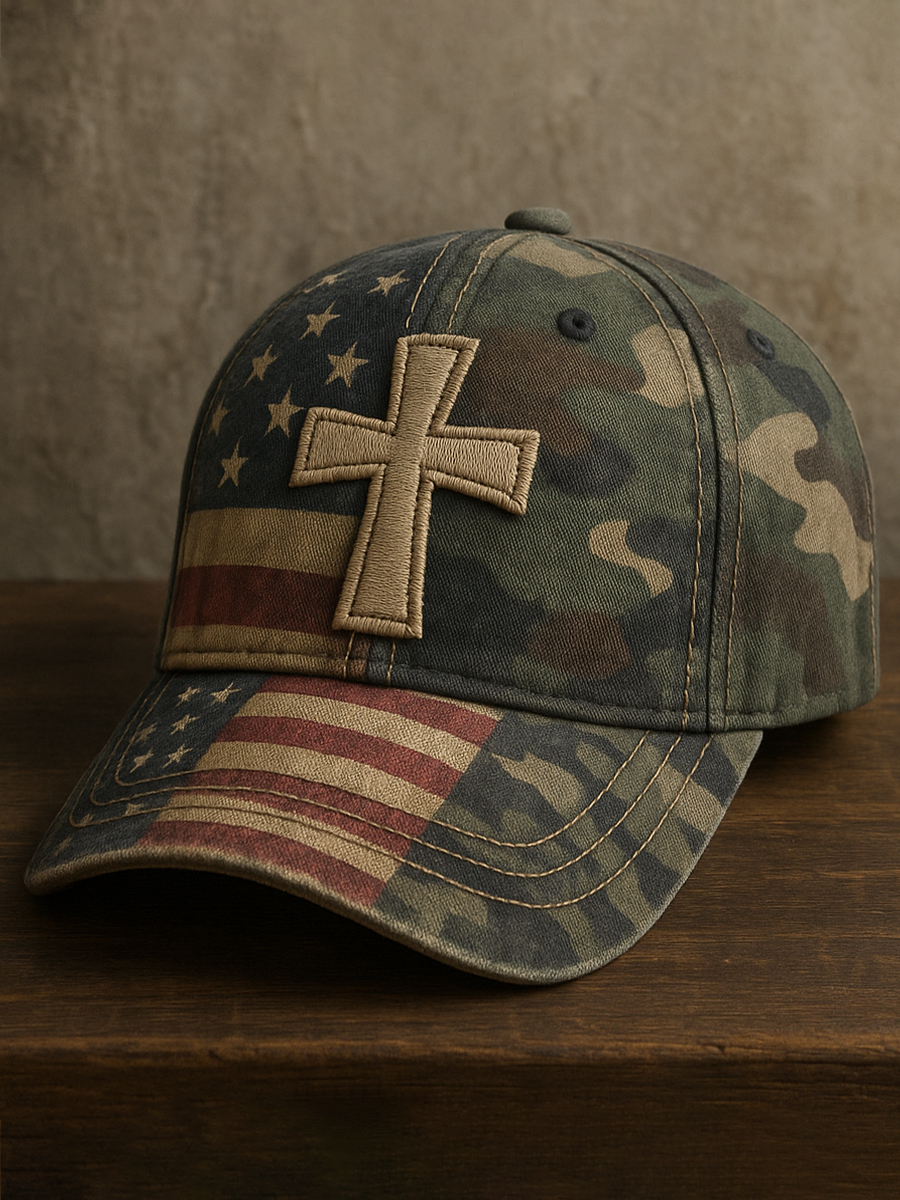 Faith Vintage American Flag Print Casual Hat