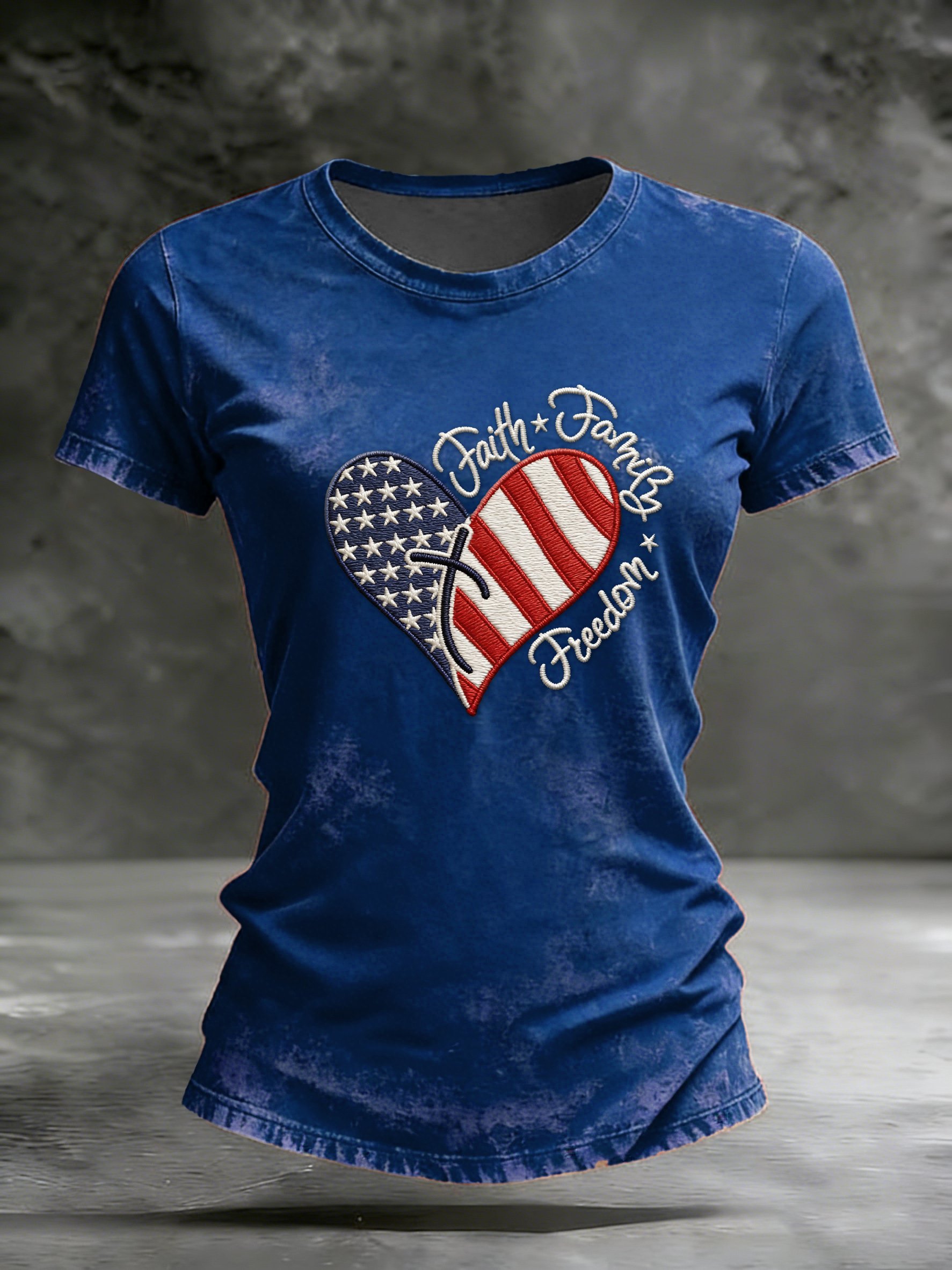 Women's casual retro American faith T-shirt