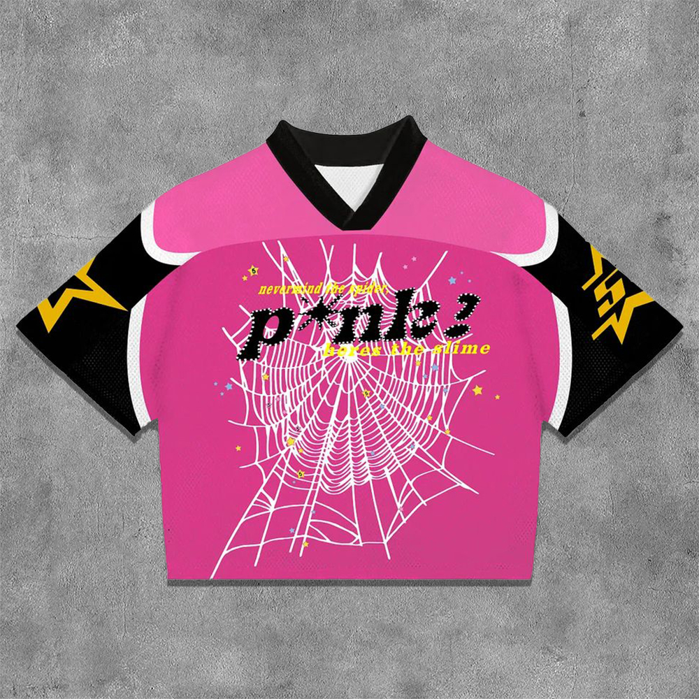 Spider Web Print Short Sleeve V-neck Jersey