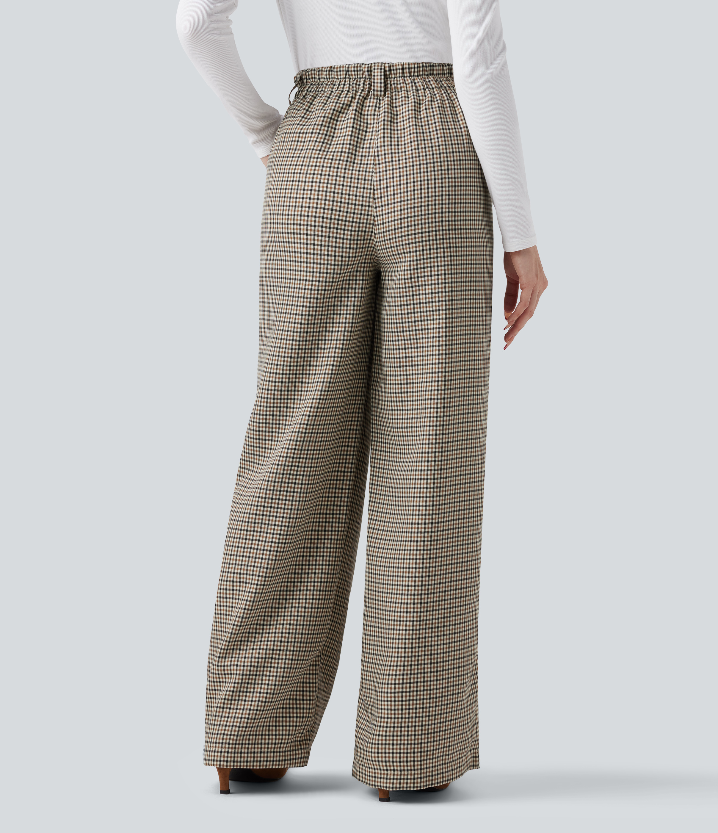 High Waisted Plaid Work Baggy Pants with Pockets
