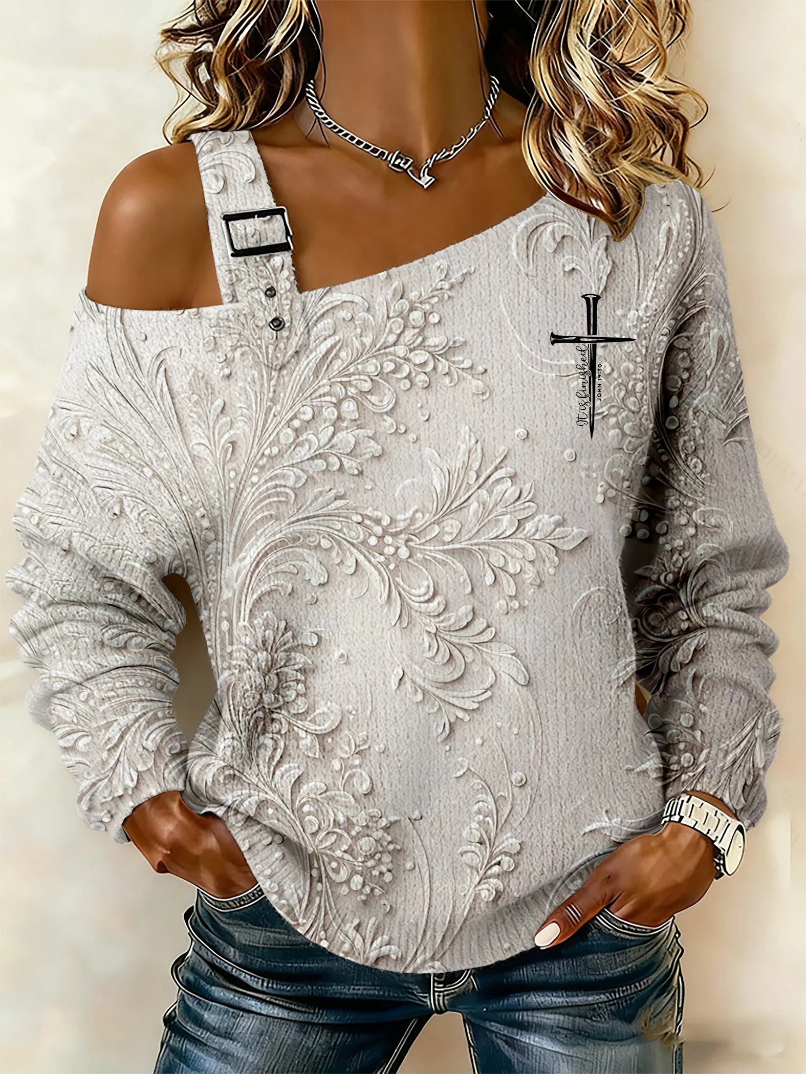 Women's Printed One-Shoulder Top-Fast Shipping