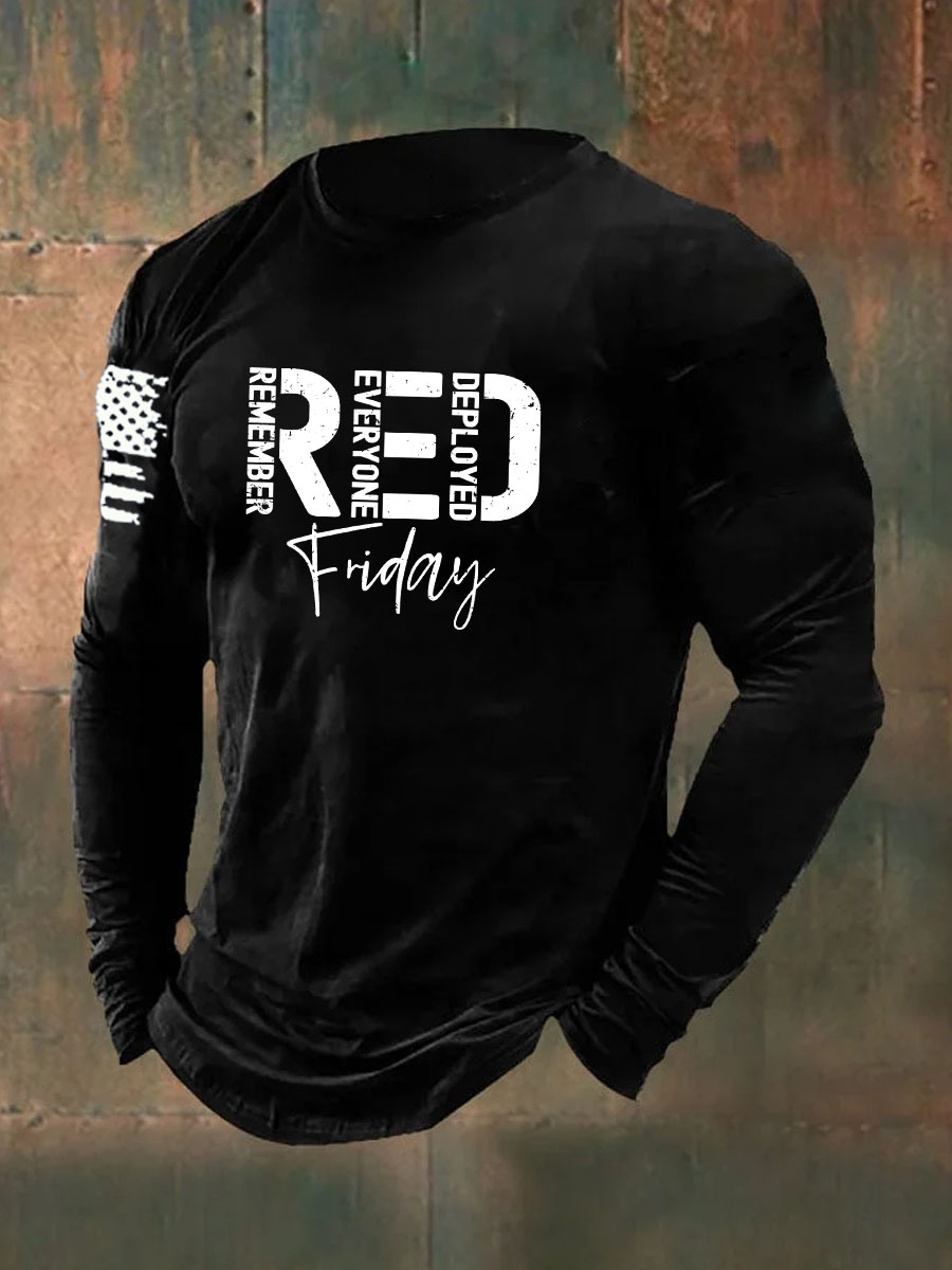 Red Friday Printed Long Sleeve Cotton T-Shirt