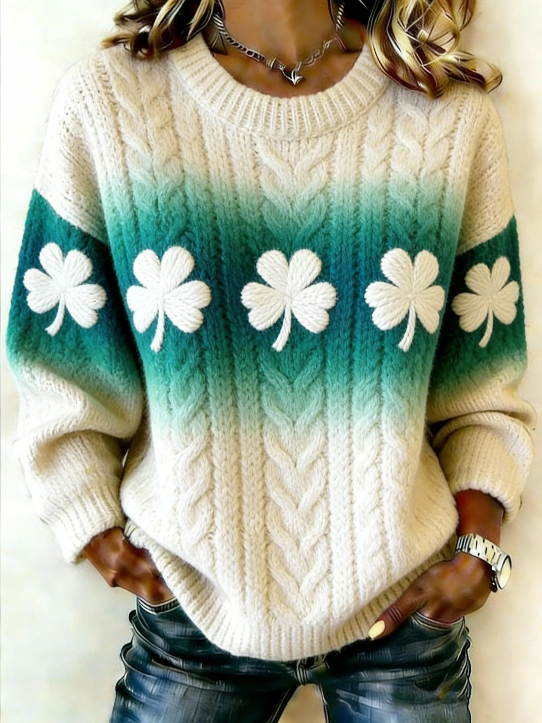 Women's St Patrick Print Knit Sweater