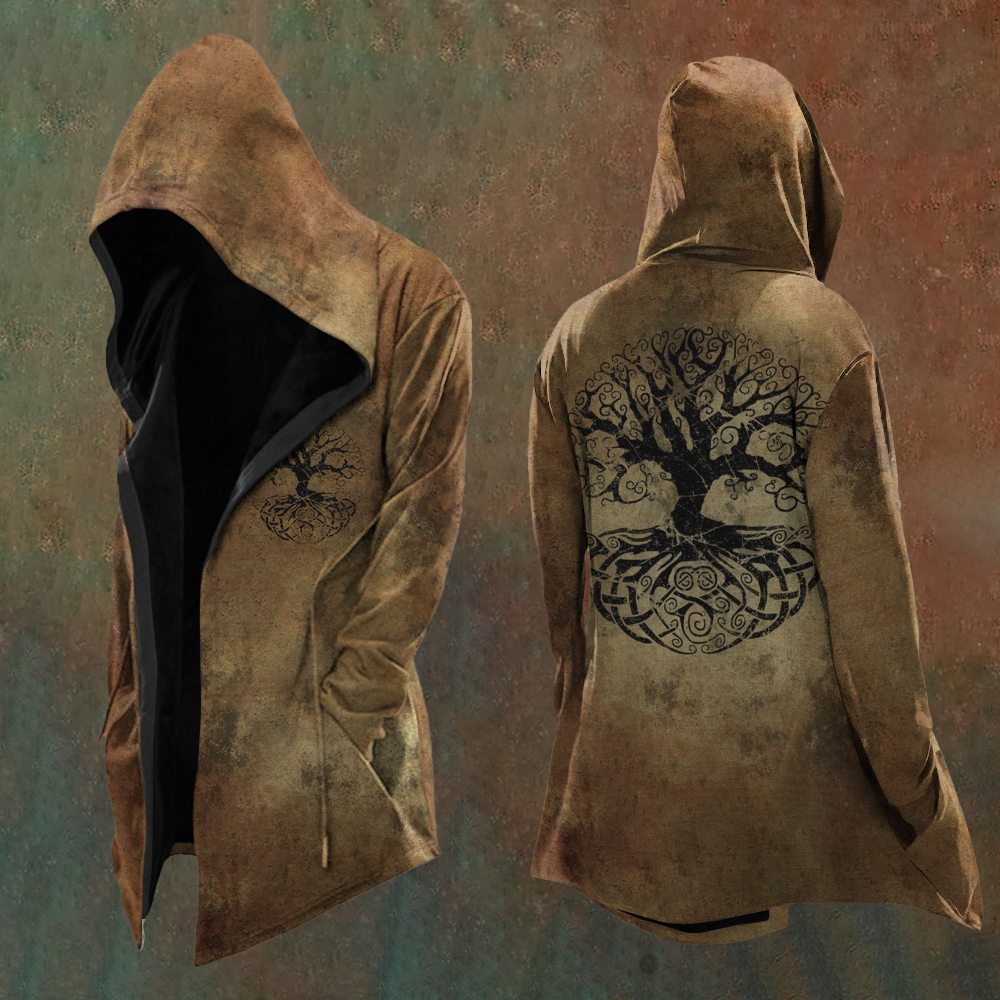 Men's Vintage Viking Tree Of Life Art Hooded Jacket