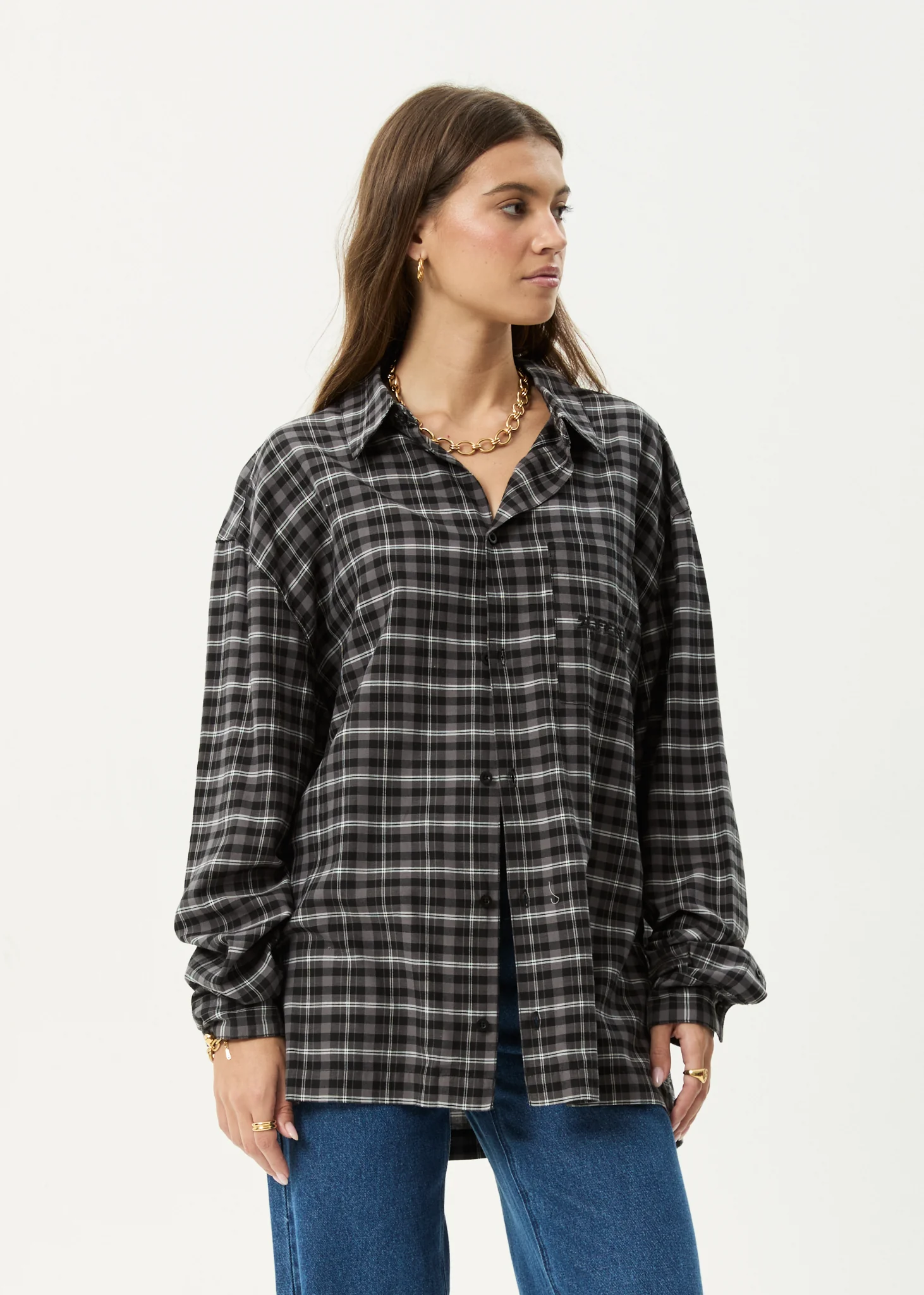 AFENDS Mens Darkness - Long Sleeve Shirt - Black Check