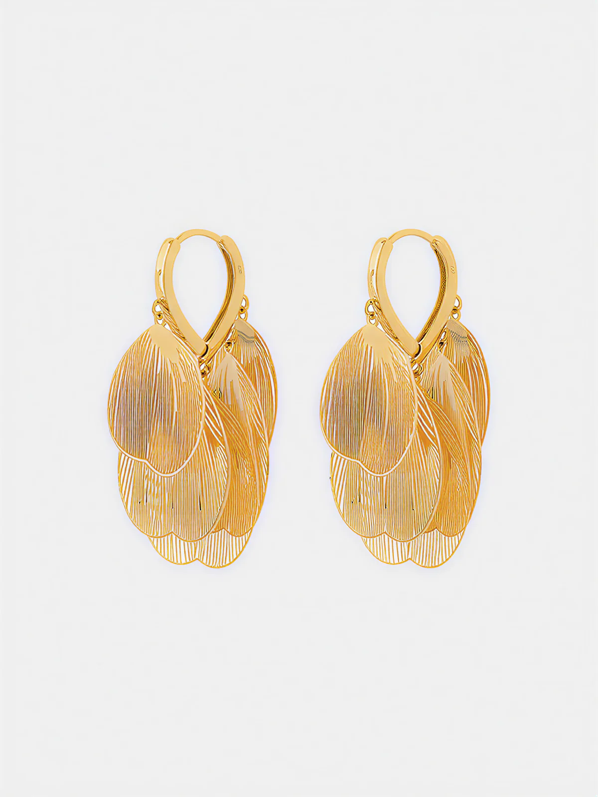 Leaf-Textured Cluster Drop Hoop Earrings