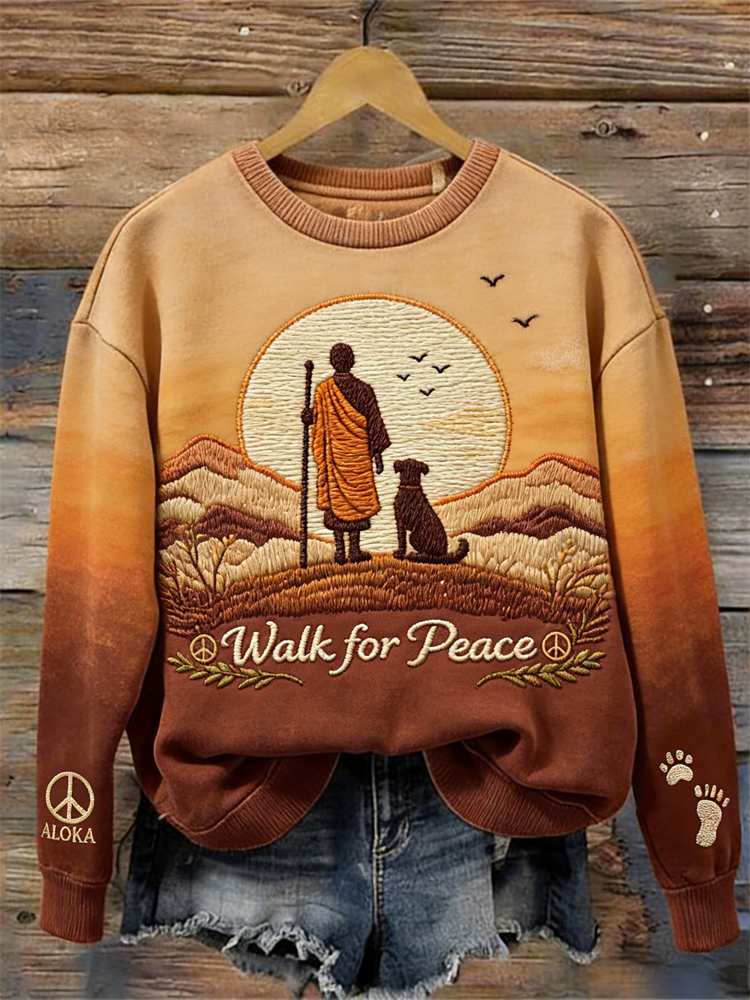 Walk For Peace Aloka & Monk Sunset Landscape Gradient Sweatshirt