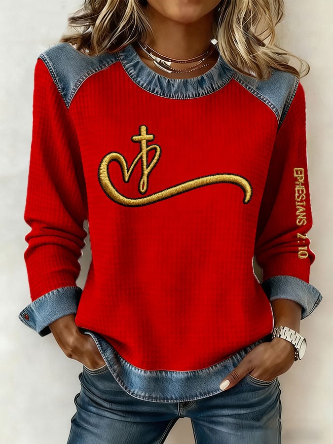 Women's Casual Faith Print Long Sleeve Sweatshirt