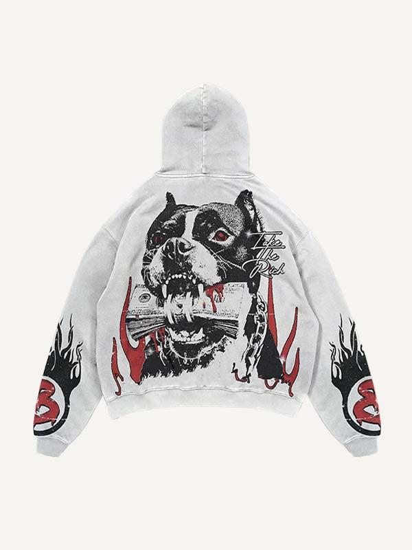 Dog&Money&Letter Print Slant Pockets Hoodie