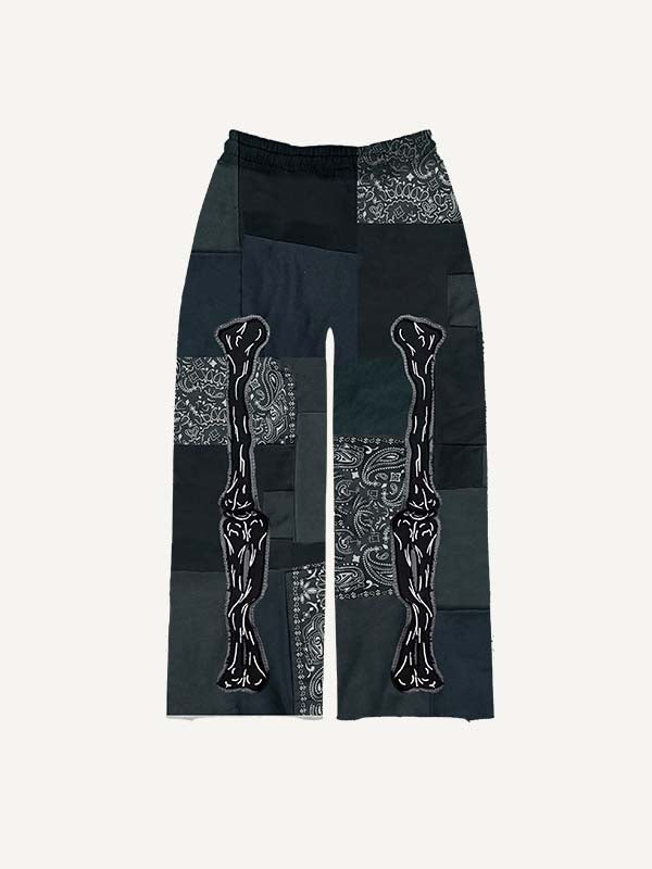 Paisley&Skeleton Print Elastic Waist Pants
