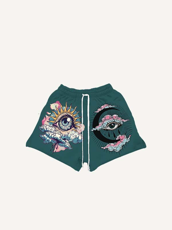 Eye&Cloud&Moon&Graphic Print Drawstring Waist Shorts