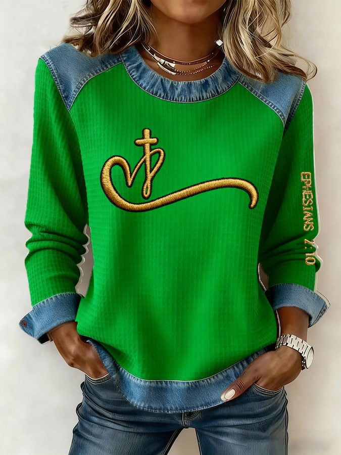 Women's Casual Faith Print Long Sleeve Sweatshirt