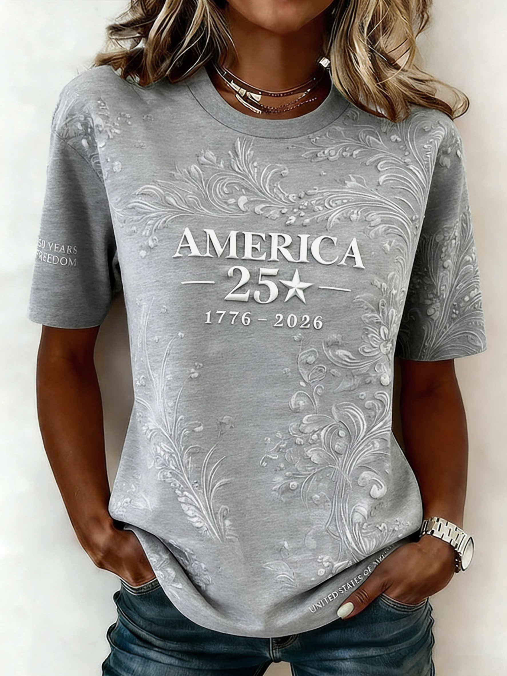 Women's Casual American 250th Anniversary Print T-shirt