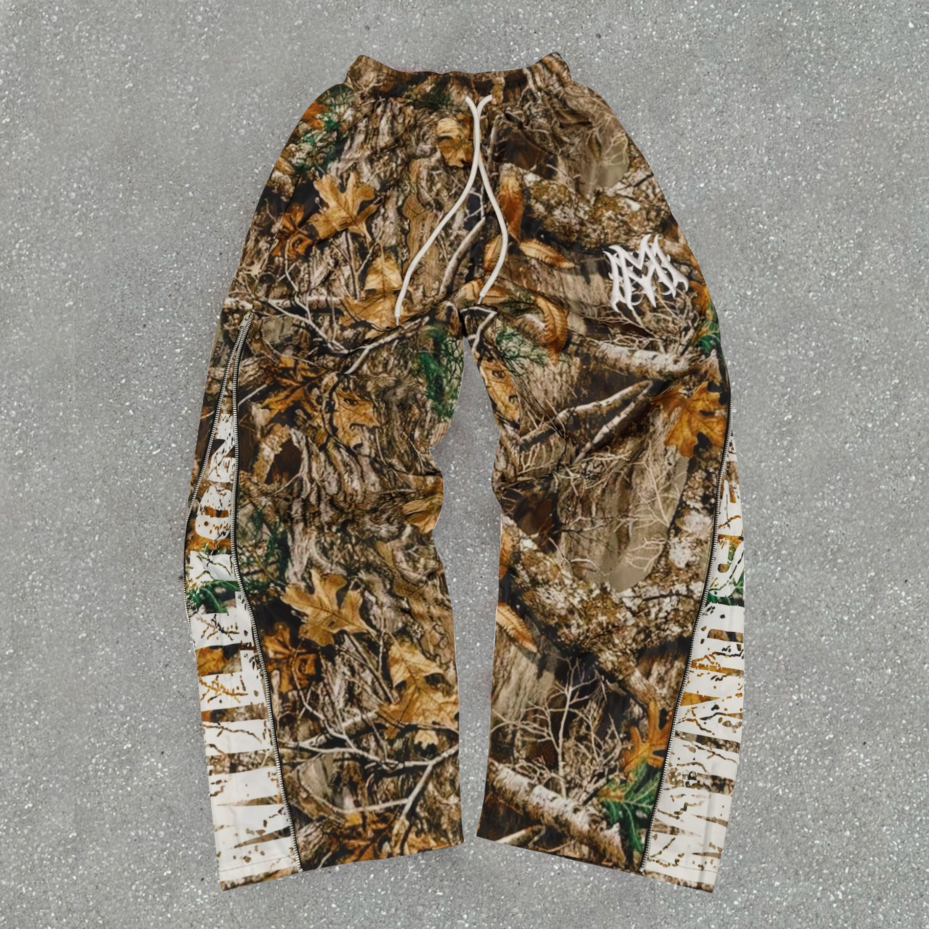 Double zipper tree camouflage wide-leg pants