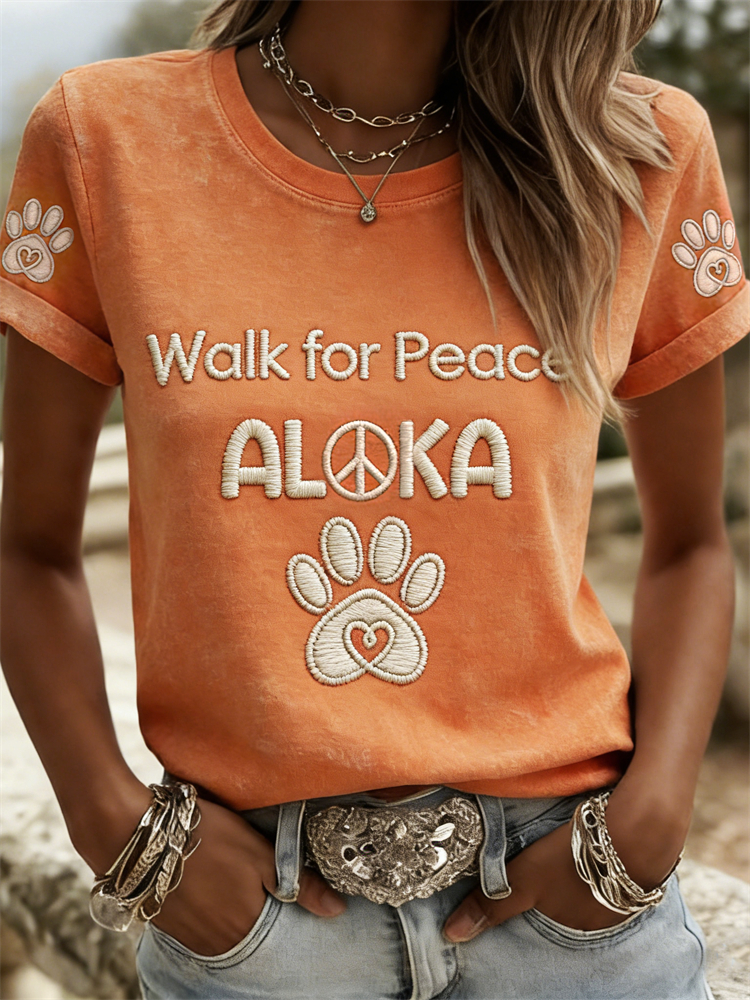 Walk For Peace Aloka Heart Paw Prints Washed T Shirt