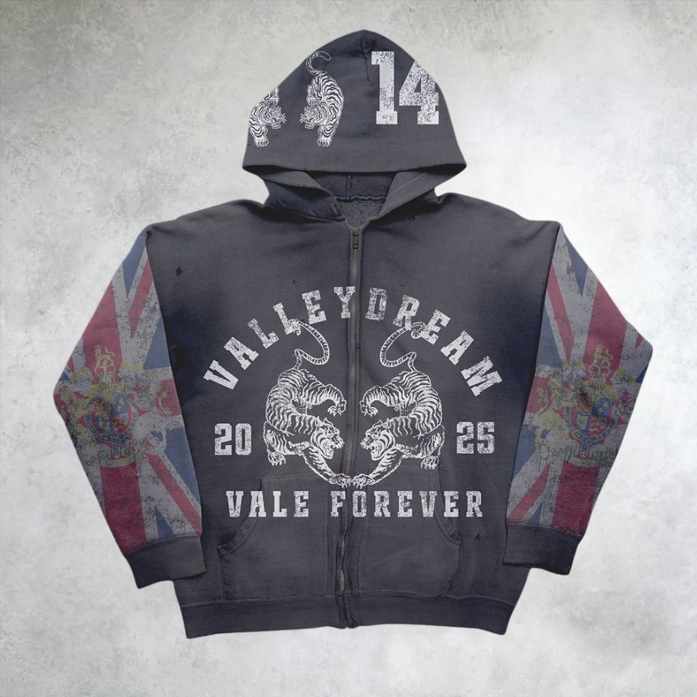 Valley Dreams UK Flag Twin Tigers Zip Up Hoodie