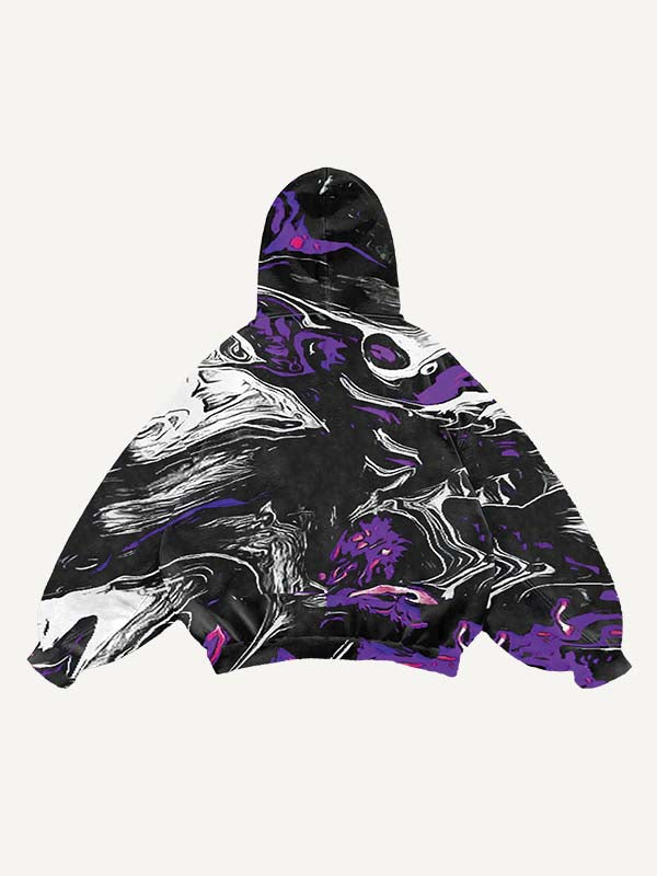 Abstract Graphic Print Slant Pockets Hoodie