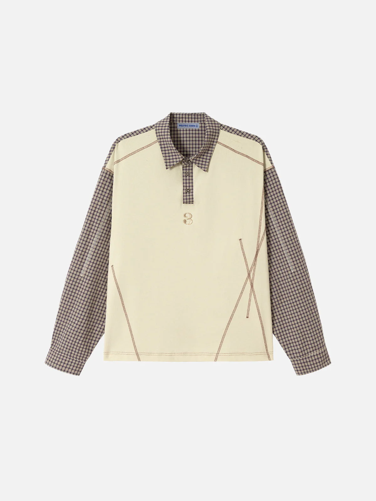 Aelfric Eden Contrast Panel Plaid Polo Long Sleeve Tee