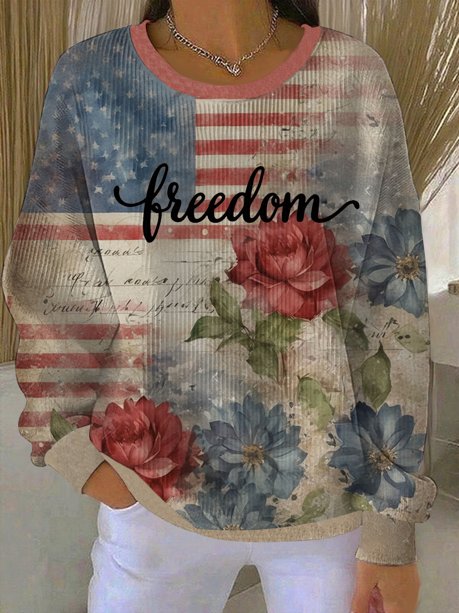 Women's Freedom Ribbed Round-Neck Sweatshirt