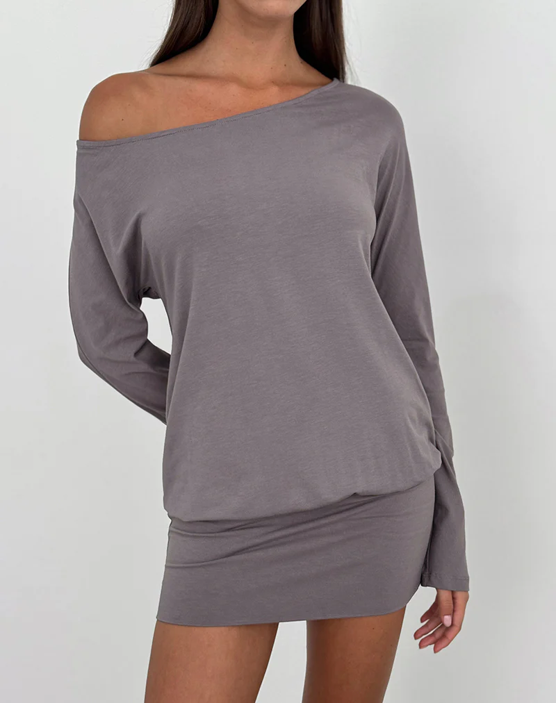Raluca Long Sleeve Mini Dress in Grey Lavender