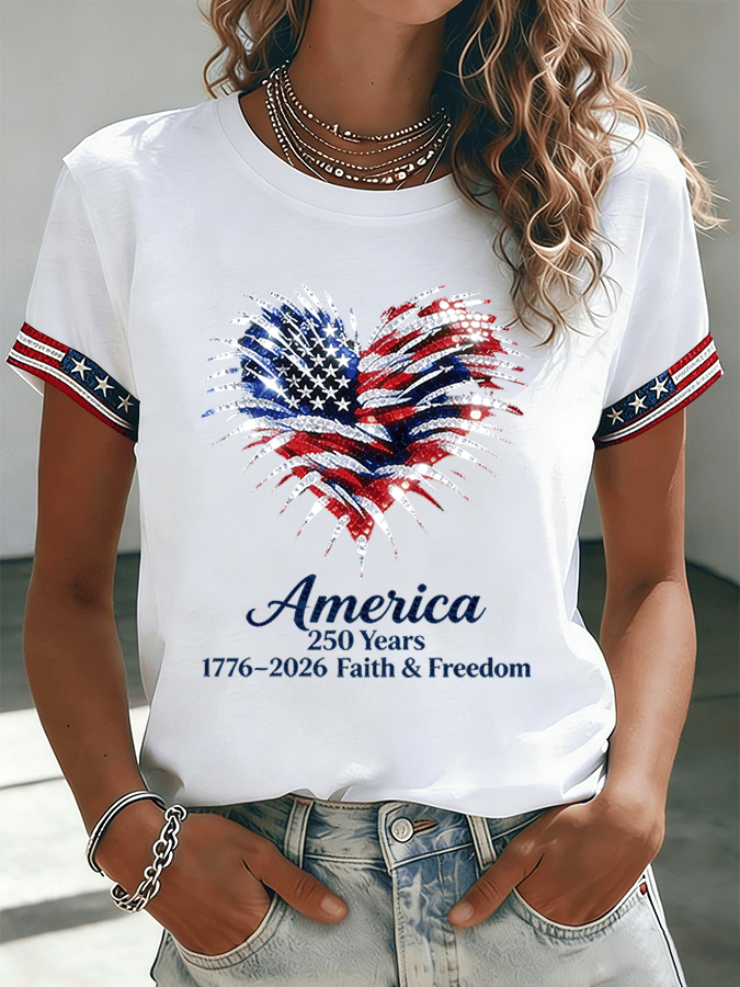 Women's USA 250 Years Inspired Floral Linen T-Shirt