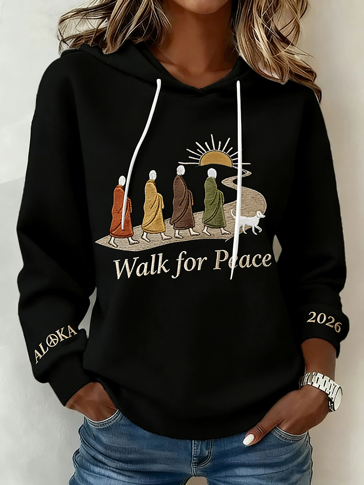 Retro 2026 Peace Monk Aloka Dog Print Casual Hoodie