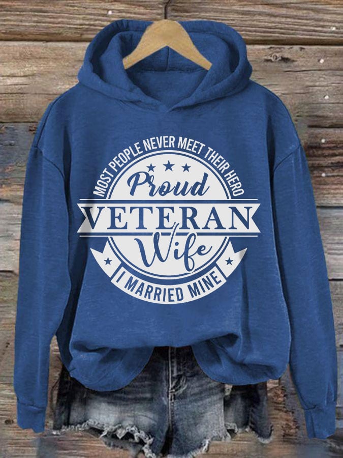 Women's Proud Veteran Wife Print Hoodie