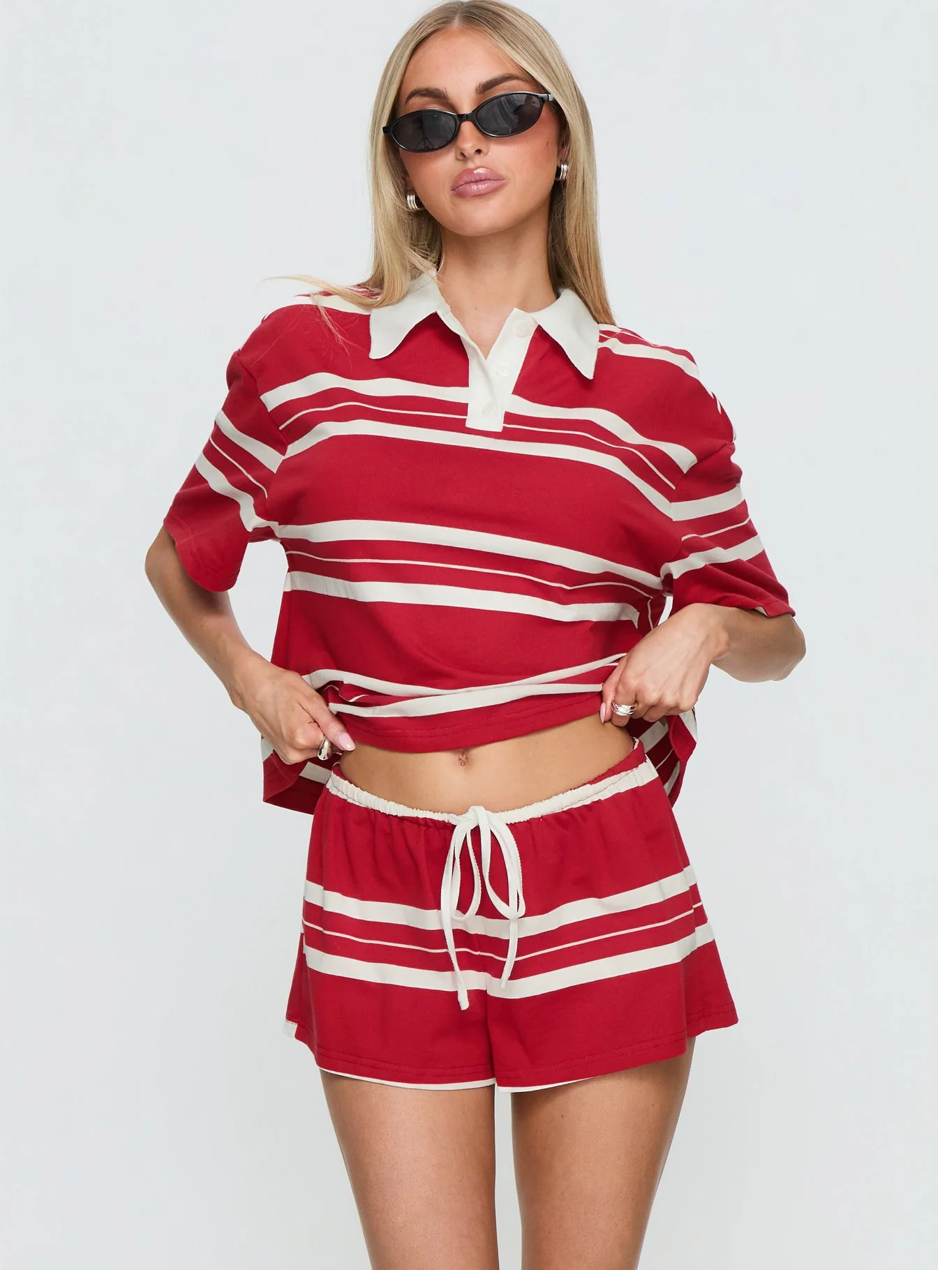 Aaren Drawstring Shorts Red Stripe