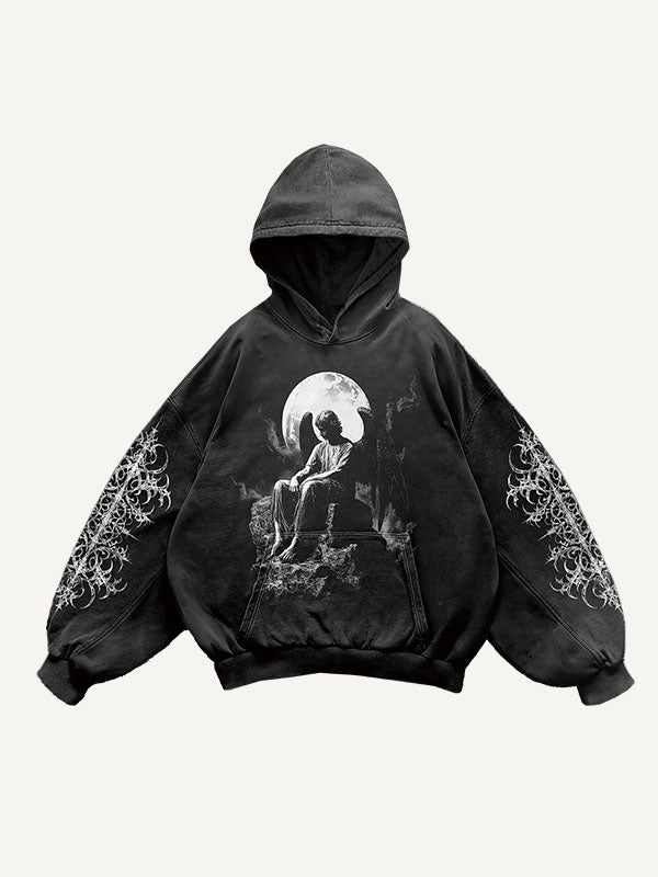 Figure&Wing&Graphic Print Slant Pockets Hoodie