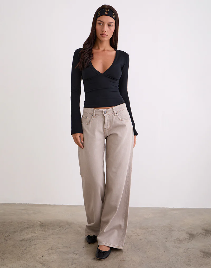 Low Rise Roomy Jeans in Pebble