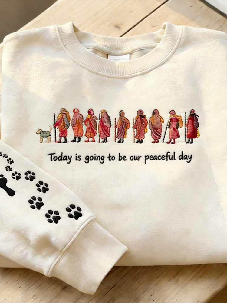 Peaceful Day Slogan Pattern Design Round Neck Casual Sweatshirt