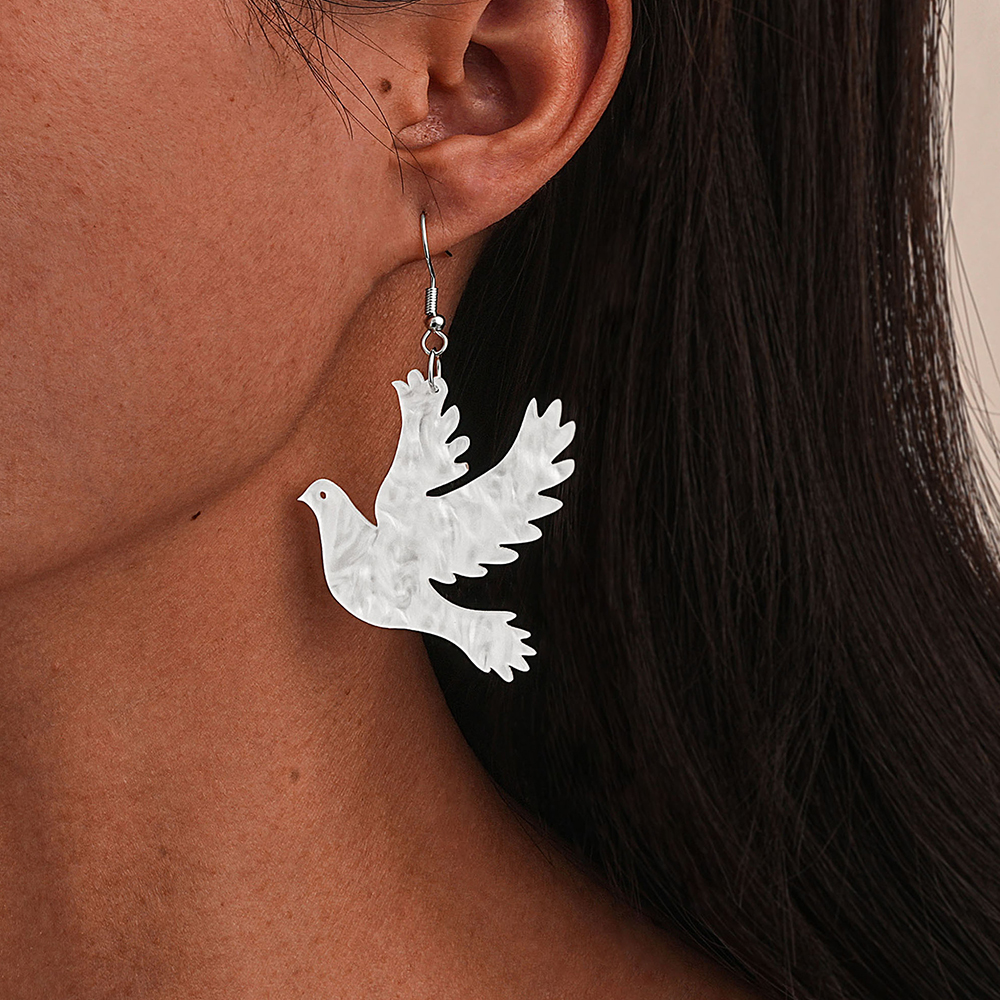 Eco-friendly Acrylic And White Dove Earrings