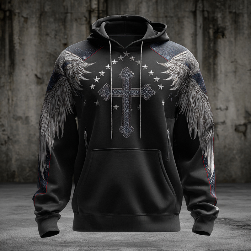 Vintage American Flag Faith Patriot Art Print Casual Hoodie