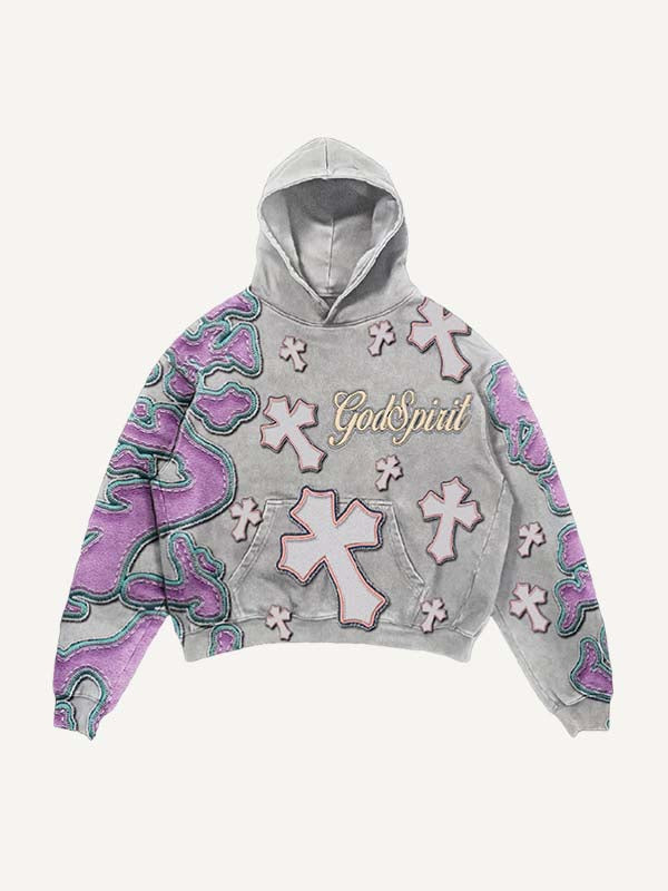 Colorblock Cross&Graphic Faux Decal Print Slant Pockets Hoodie