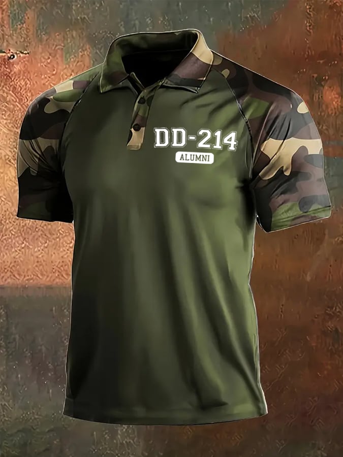 Men's Vintage Veteran Print Casual Polo Shirt